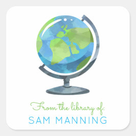 Globe Library-Buchzeichen Quadratischer Aufkleber