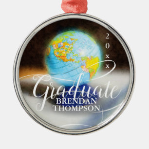 Globe-Monogramm-Name des Graduierten Fotos Ornament Aus Metall