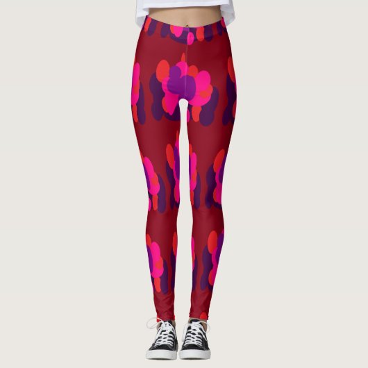 Globe-Muster dusw. rosa Rotwein und lila Leggings (Vorderseite)