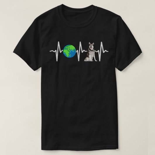 Globe Planet Earth Alaskan Malamute Heartbeat Dog T-Shirt (Design vorne)