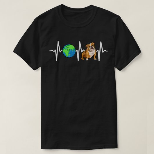 Globe Planet Earth Bulldog Heartbeat T-Shirt (Design vorne)