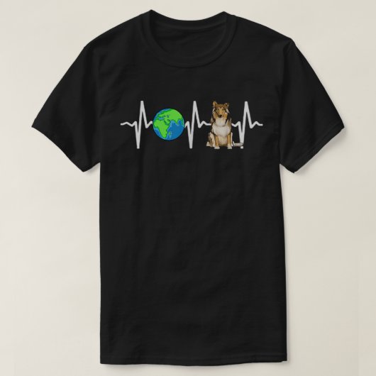 Globe Planet Earth Collie Heartbeat Hund Lover T-Shirt (Design vorne)