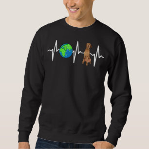 Globe Planet Earth Drahthaar Vizsla Heartbeat Dog Sweatshirt