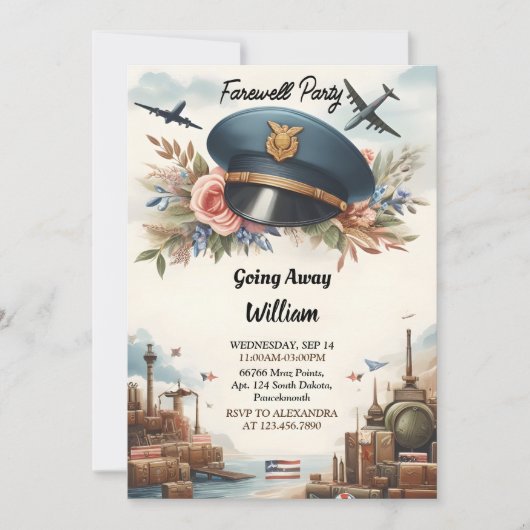 Globe Reisen Abarewell Military geht weg Party Einladung (Vorderseite)