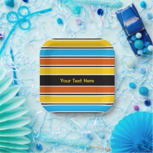 Globe Stripe Classic Text Quadrat Pappteller