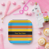 Globe Stripe Classic Text Quadrat Pappteller (Party)