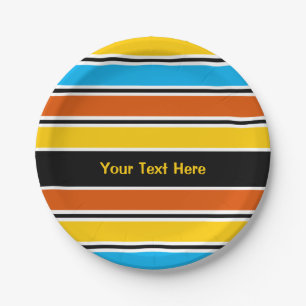 Globe Stripe Klassischer Text rund Pappteller