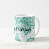 Globe Trotter Weltkarte Vintage grüne Kaffee-Tasse Kaffeetasse (VorderseiteRechts)