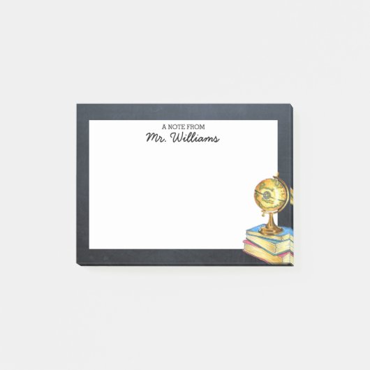 Globe und Chalkboard Personalisiert Teacher Post-it Klebezettel (Vorderseite)