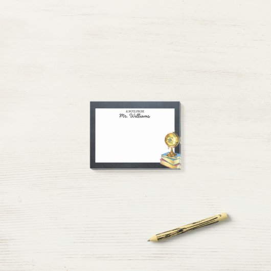 Globe und Chalkboard Personalisiert Teacher Post-it Klebezettel (Auf Schreibtisch)