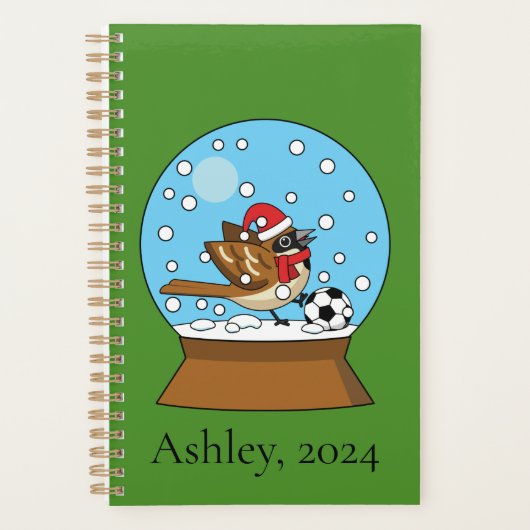 Globe w Cute Sparrow Playing Soccer | Personalize Planer (Vorderseite)