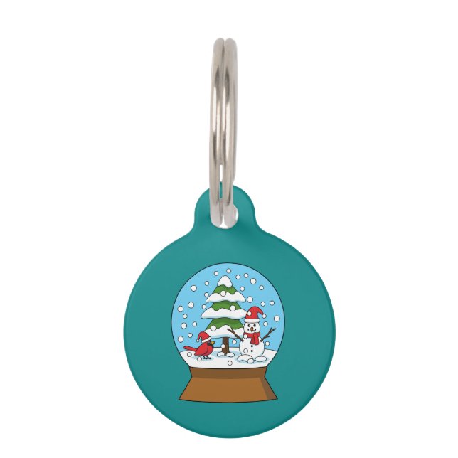 Globe w Kardinal Snowman & Pine Tree | Personalisi Haustiermarke (Vorderseite)