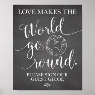Globe Wedding Table Sign Poster