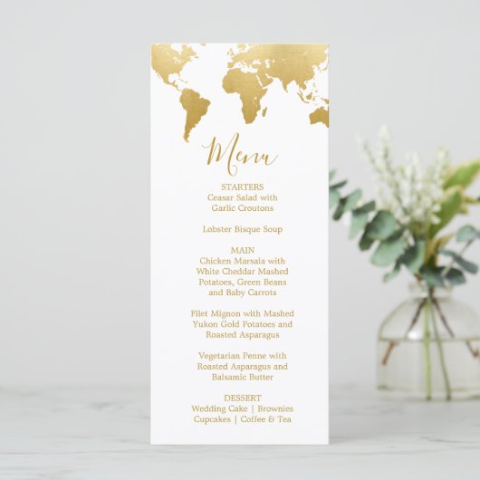 Globetrotter Glam Wedding Menu Card Menükarte (Stehend Vorderseite)