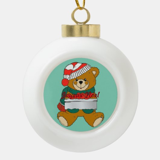 Globus-Weihnachtsbaumschmuck-Teddybär Keramik Kugel-Ornament (Vorderseite)