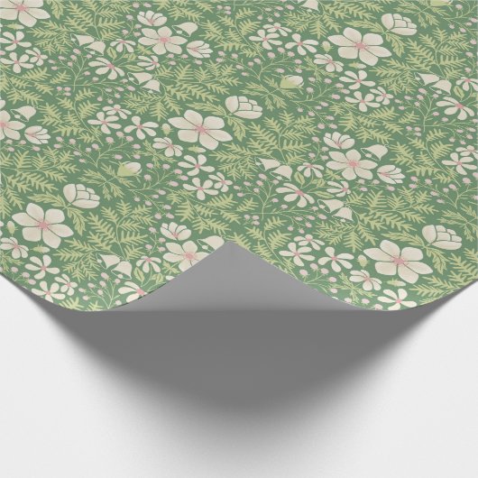 Glöckchen und Berries Weihnachtsblumen in Hell Gre Geschenkpapier (Ecke)