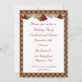 Glocken Karierte Feiertagsparty Einladung (Vorderseite)