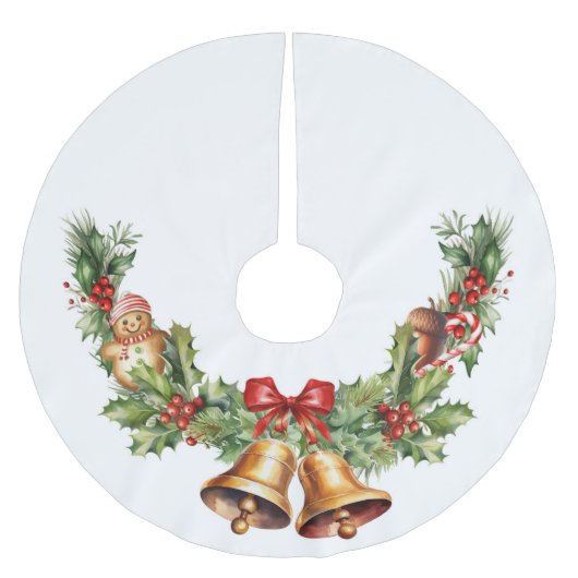 Glocken und Lebkuchen Polyester Weihnachtsbaumdecke (Vorderseite)