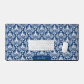 Glockenblauer und weißer Damasken Schreibtischunterlage (Tastatur & Maus)