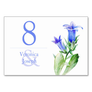 Glockenblume blaue Wildblumen-Hochzeitstischkarte Tischnummer