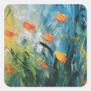 Glockenblumen – Abstrakte blühende Wiese in Bewegu Quadratischer Aufkleber