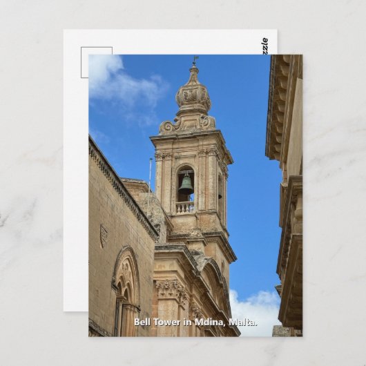 Glockenturm in Mdina, Malta. Postkarte (Vorne/Hinten)