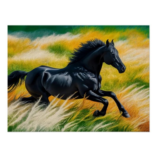Glockenturm Schwarzes Pferd Galloping in pulsieren Poster (Vorderseite)