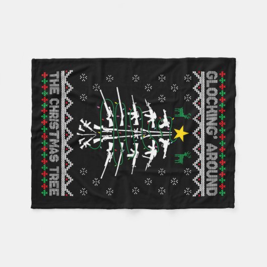 Glocking Around The Christmas Tree Ugly Christmas Fleecedecke (Vorderseite (Horizontal))