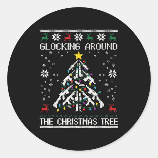 Glocking Around The Christmas Tree Ugly Christmas  Runder Aufkleber (Vorderseite)