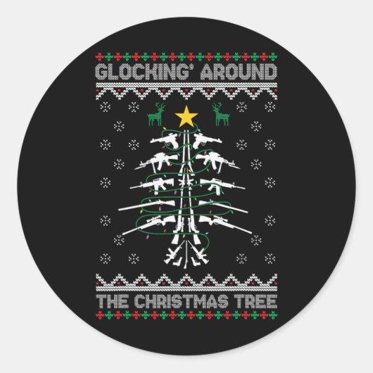 Glocking Around The Christmas Tree Ugly Christmas  Runder Aufkleber (Vorderseite)