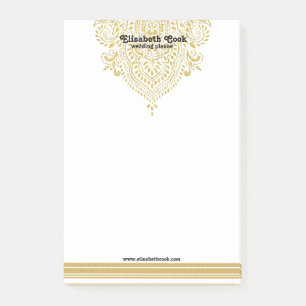 Glod Paisley Ornament & Stripes Wedding Design Post-it Klebezettel