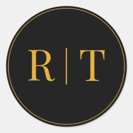 Gloden Black Monogram Wedding Runder Aufkleber