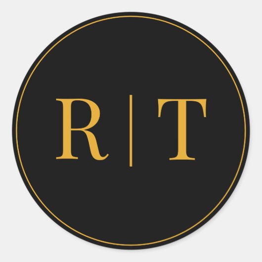 Gloden Black Monogram Wedding Runder Aufkleber (Vorderseite)