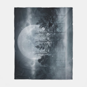 Gloomy Dark Forest: Moonlit Scene Fleecedecke