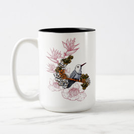 Gloomy Skull and Bird mit Blume Zweifarbige Tasse