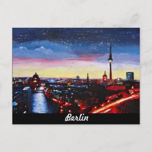 Gloomy Skyline Berlin Deutschland mit Sternen Postkarte