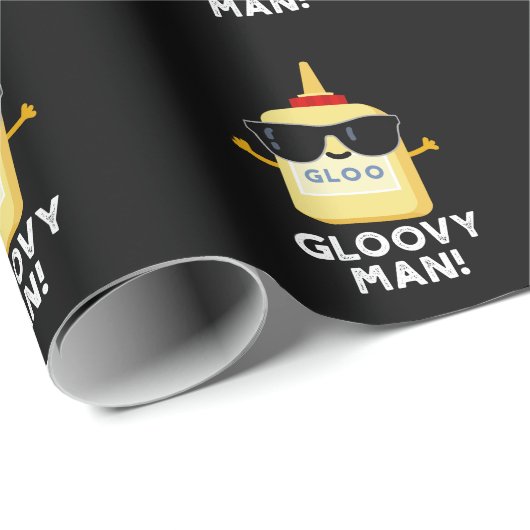 Gloovy Man Funny Super Glue Pun Dark BG Geschenkpapier (Rolleneckpunkt)