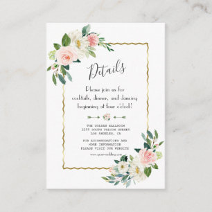 Gloria Blush Bloral Gold Hochzeitsdetails des Char Begleitkarte