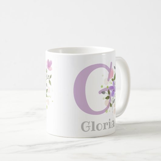 Gloria Gloria erste Vorname mit Blume Kaffeetasse (VorderseiteRechts)