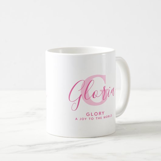 Gloria name meaning and monogram pink text kaffeetasse (VorderseiteRechts)
