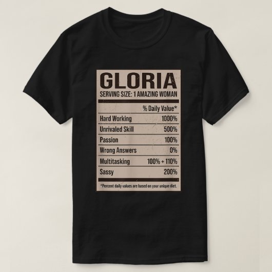 Gloria Nutrition Fakten Name Nickname Alias Titel  T-Shirt (Design vorne)