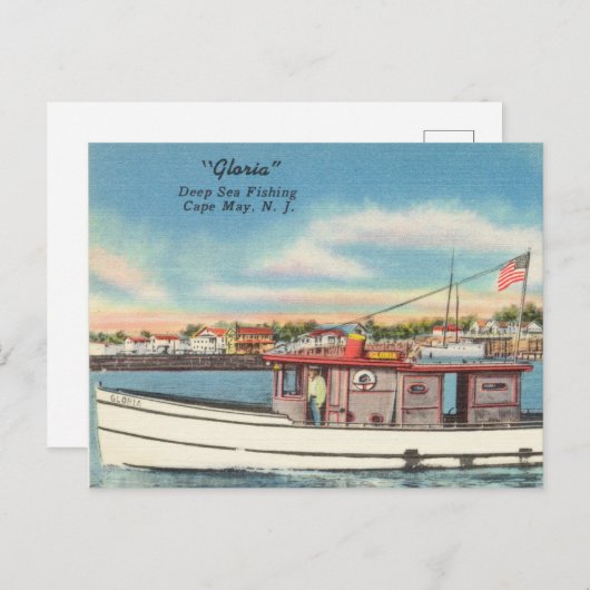 "Gloria" Tiefseefischerei, Kap. Mai, New Jersey Postkarte (Vorne/Hinten)