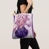 Gloriöser Lila Wasserfarben Iris Blume Blumenbeute Tasche (Von Nahem)