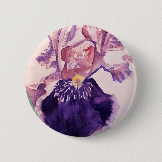 Glorioues Lila Iris Aquarellmalerei Button (Vorderseite)