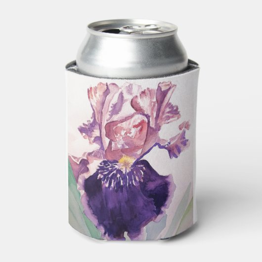 Glorioues Lila Iris Aquarellmalerei Dosenkühler (Kanne Vorderseite)