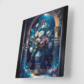 Glorious floral Bouquet under moonlit Sky Quadratische Wanduhr (Winkel)