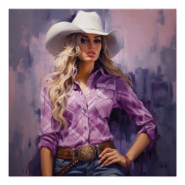 Glorious Gingham: Cowgirl Wall Art Poster