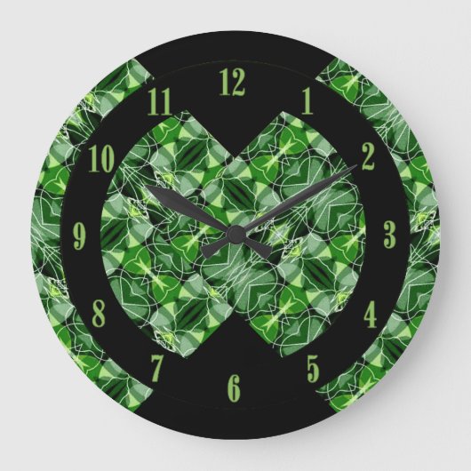 Glorious Green Abstrakt Pattern Wall Clock Große Wanduhr (Vorderseite)