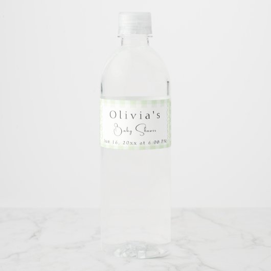 Glorious Green Gingham Water Flasche Wasserflaschenetikett (Vorderseite)