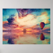 Glorious Hot Air Ballon Sunrise Aquamarin Peach Go Poster (Vorne)